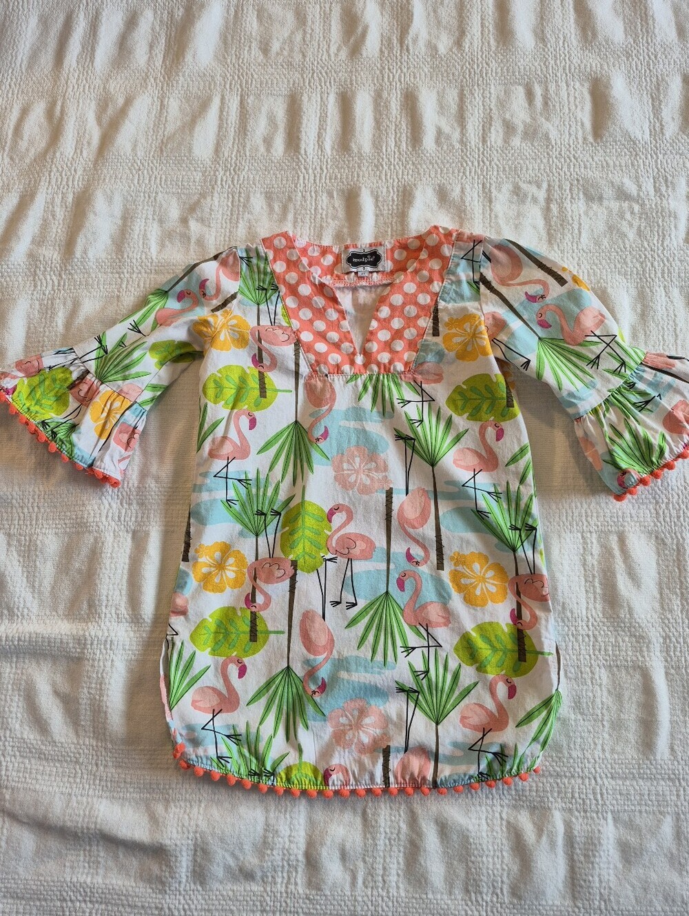 Mudpie girls size 2T bell cuff pullover flamingo & flower design swim cover up